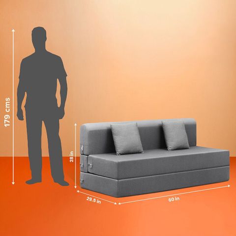 Sleepyhead Napster 3 Seater Foldable Sofa Cum Bed, Graphite Grey - Image 5