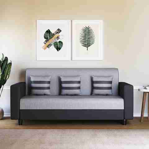 WESTIDO Steel Side Fabric 3 Seater Sofa, Black Grey - Image 5