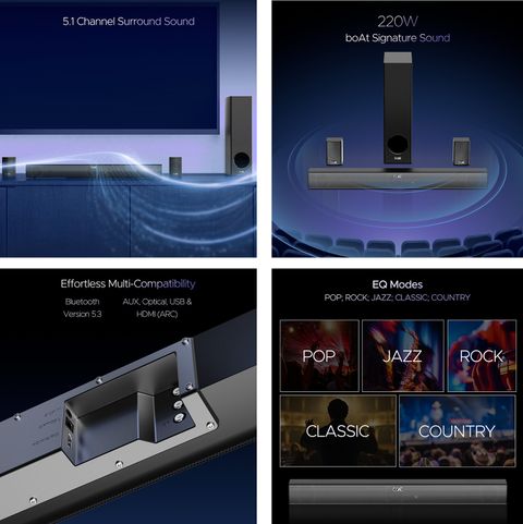 boAt Aavante Bar 2400 Pro/2450 Pro w/ EQ Modes, Bass&Treble Controls 220 W Bluetooth Soundbar (Premium Black, 5.1 Channel) - Image 6