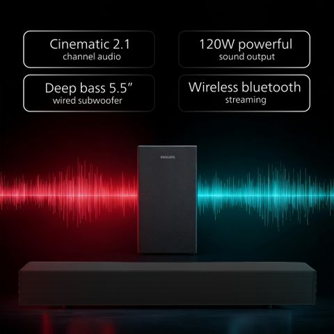 Philips TAB4321 120W Bluetooth Soundbar (Black, 2.1 Channel) - Image 6