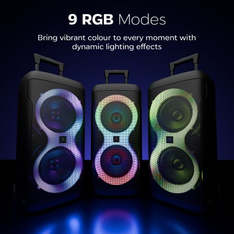 ZEBRONICS Party Fyre 120, 7H Playback, LED, Wireless Mic, 9 RGB Modes,handle and wheels 120 W Bluetooth Party Speaker (Black, Mono Channel) - Image 7