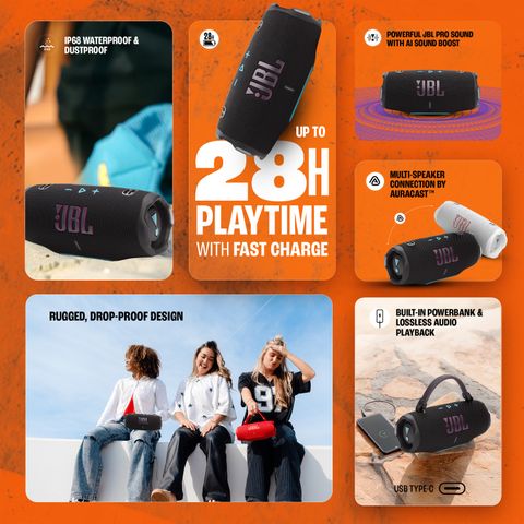 JBL Charge 6 Bluetooth Speaker, Black, 45W - Image 6