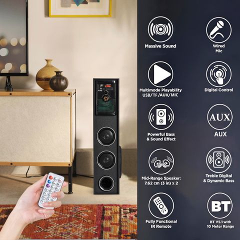 FINE FINE Rocket Bluetooth Tower Speaker with USB, TF, AUX, Mic, FM Radio & Remote 50 W Bluetooth Home Theatre (Black, Stereo Channel) - Image 5