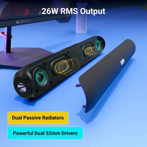 ZEBRONICS Vita Bar 203,Dual Drivers,7H Playback,TWS,AUX/USB,LED Indicator, Type-C Charging 26 W Bluetooth Soundbar (Black, Stereo Channel) - Image 5