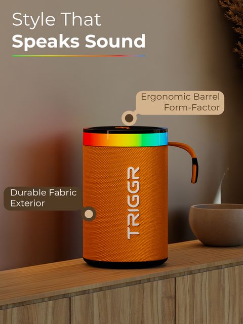 TRIGGR Roar 10 with RGB Lights, Fabric Exterior, TWS & FM Mode, 8H Playtime 10 W Bluetooth Speaker (Ember Orange, Mono Channel) - Image 7