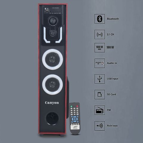 Canyon S-5 180W Bluetooth Tower Speaker (Red, Black, 2.1 Channel) - Image 4