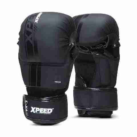 XpeeD Striking MMA Gloves | Matt PU Grappling Glove for Martail Arts Wrap Closure S/M Boxing Gloves (Black) - Image 5