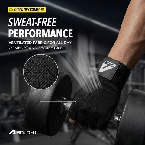BOLDFIT Titan Geniune Leather Hand Gym Glove for men Gym & Fitness Gloves (Black) - Image 7