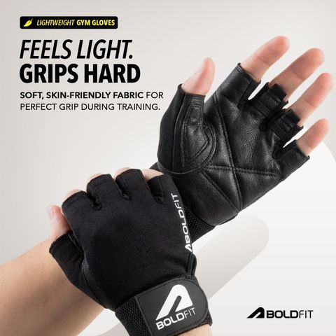 BOLDFIT Titan Geniune Leather Hand Gym Glove for men Gym & Fitness Gloves (Black) - Image 6