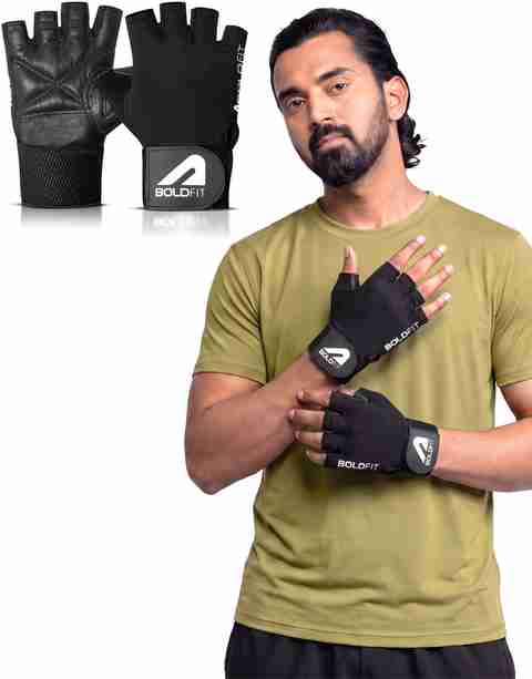 BOLDFIT Titan Geniune Leather Hand Gym Glove for men Gym & Fitness Gloves (Black) - Image 5
