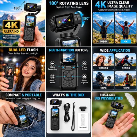 duiin Pocket Camera 4K Ultra HD Vlogging Camera, Multicolor - Image 6