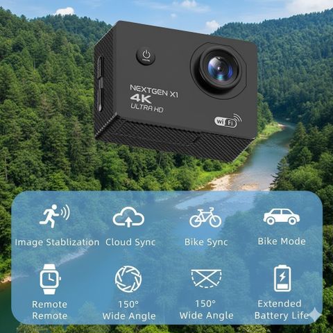 AACAM Action Camera 4K 20MP WiFi 30M Waterproof Black - Image 4