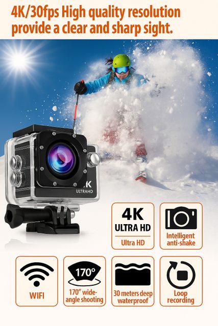 BMFRYI 4K Sports Camera A27 Action Camera 4k20MP Wifi 30M Waterproof Action Camera Sports DV Camcorder Sports and Action Camera (Black, 20 MP) - Image 3