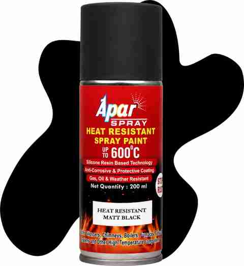 apar Spray Paint Heat Resistant MATT BLACK (upto 600°C)-200ml (Pack of 1) Black Spray Paint 225 ml (Pack of 1) - Image 5