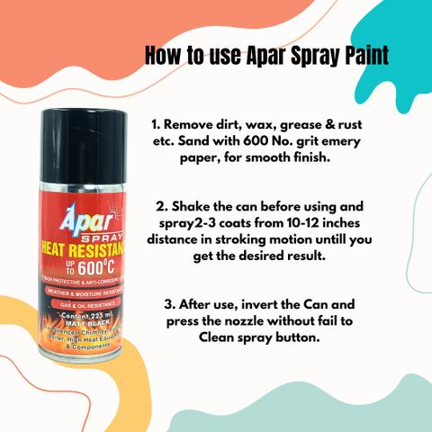 apar Spray Paint Heat Resistant MATT BLACK (upto 600°C)-200ml (Pack of 1) Black Spray Paint 225 ml (Pack of 1) - Image 7
