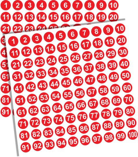 ShubhFly 2.5 cm 1 to 100 Number Stickers Size 1 Inch Red Round