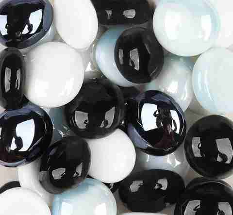 Colour Stone Milky Glass Decorative Gem Stones Pebbles for Home Garden Aquarium Decor (1.8Kg) Carved, Polished, Regular Round, Oval Fire Glass Pebbles (Black, White 1.8 kg) - Image 5