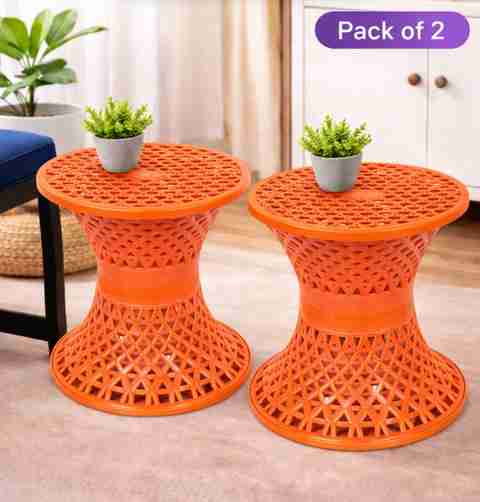 Heart Home Mesh Design Plastic Sitting Stool Pack of 2 (Orange) - Image 5