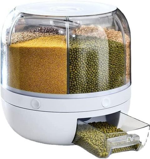 Iktu 6-Grid 360° Rotating Food grain Dispenser, Rice Storage Container- 6 Kgs Storage Box (White) - Image 4