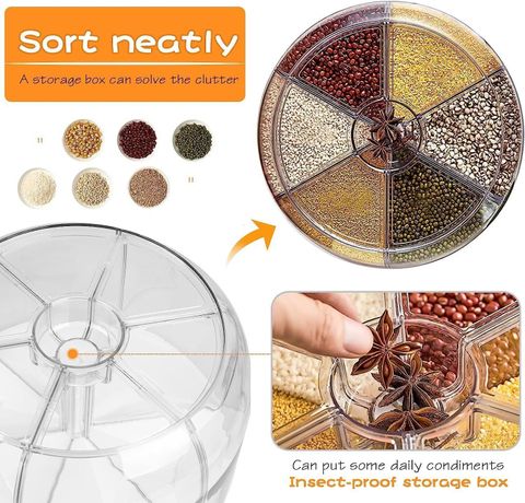 Iktu 6-Grid 360° Rotating Food grain Dispenser, Rice Storage Container- 6 Kgs Storage Box (White) - Image 7