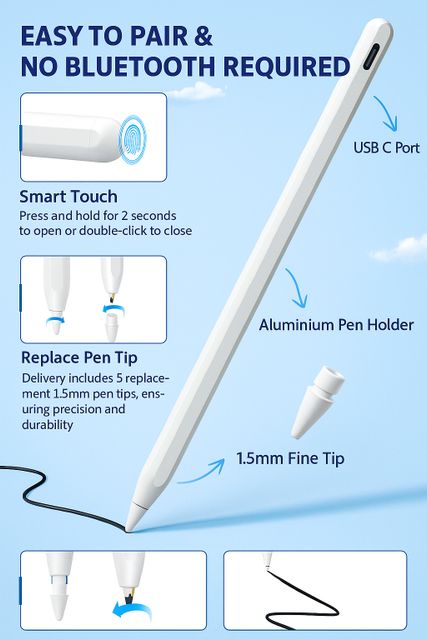 Gizga Essentials C5 Stylus Pen for iPad (White) - Image 4