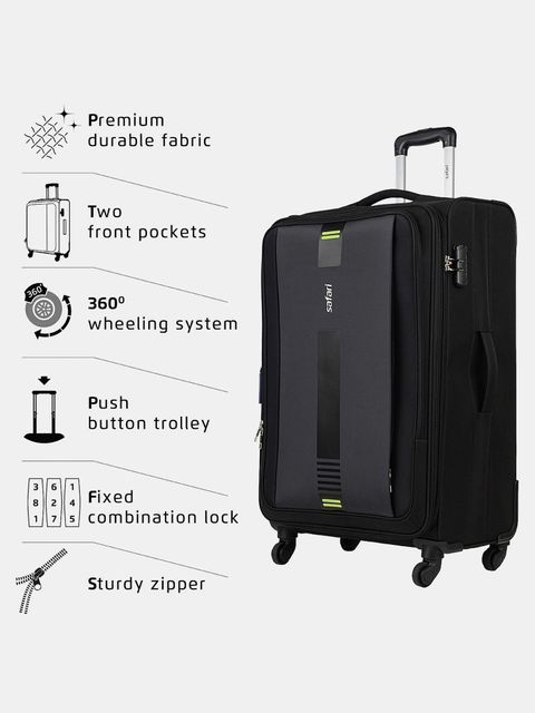 SAFARI Soft Body Set of 2 Luggage 4 Wheels - GAMMA Set of 2 (Small 55cm | Medium 65cm) 4W - Black - Image 8