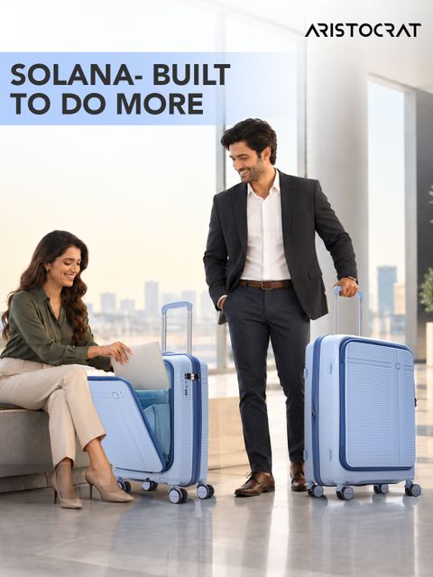 ARISTOCRAT Small Cabin Suitcase (53 cm) 8 Wheels - Solana Trolley Bag | Hard Luggage with Laptop Compartment & TSA Lock - Blue - Image 4