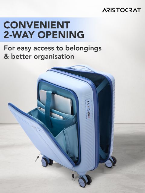 ARISTOCRAT Small Cabin Suitcase (53 cm) 8 Wheels - Solana Trolley Bag | Hard Luggage with Laptop Compartment & TSA Lock - Blue - Image 6