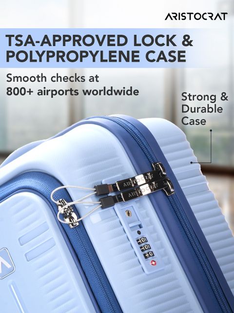 ARISTOCRAT Small Cabin Suitcase (53 cm) 8 Wheels - Solana Trolley Bag | Hard Luggage with Laptop Compartment & TSA Lock - Blue - Image 7