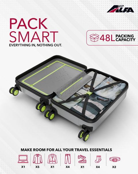 ALFA by VIP Small Cabin Suitcase (55 cm) 8 Wheels - Deep Space Hard Side Laptop Compartment Trolley with Combination Lock - Silver - Image 8