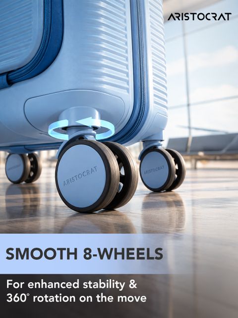 ARISTOCRAT Small Cabin Suitcase (53 cm) 8 Wheels - Solana Trolley Bag | Hard Luggage with Laptop Compartment & TSA Lock - Blue - Image 8