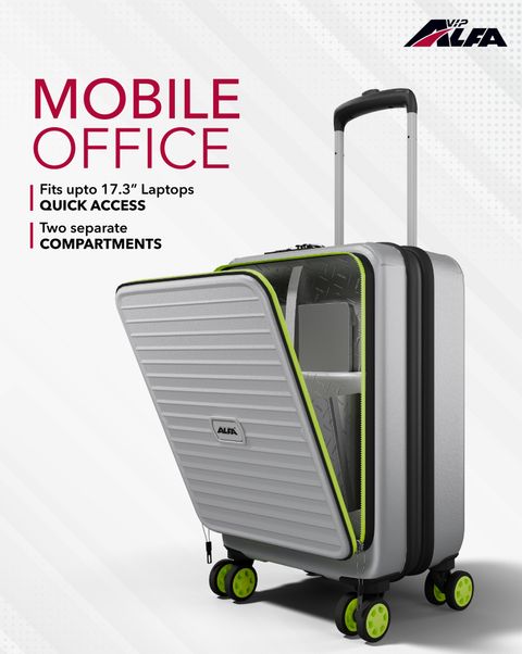 ALFA by VIP Small Cabin Suitcase (55 cm) 8 Wheels - Deep Space Hard Side Laptop Compartment Trolley with Combination Lock - Silver - Image 7