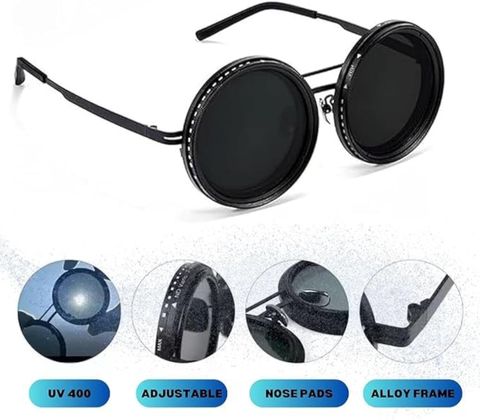 ALFATOORE Polarized UV Protection Round Sunglasses Black - Image 6