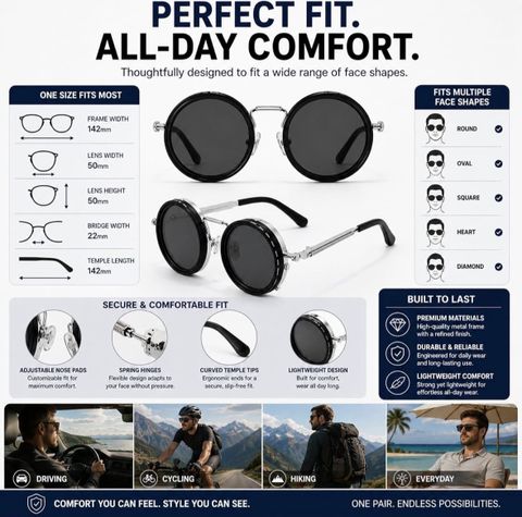 eyeshade Gradient Photochromatic Polarized Round Sunglasses (Black) - Image 6