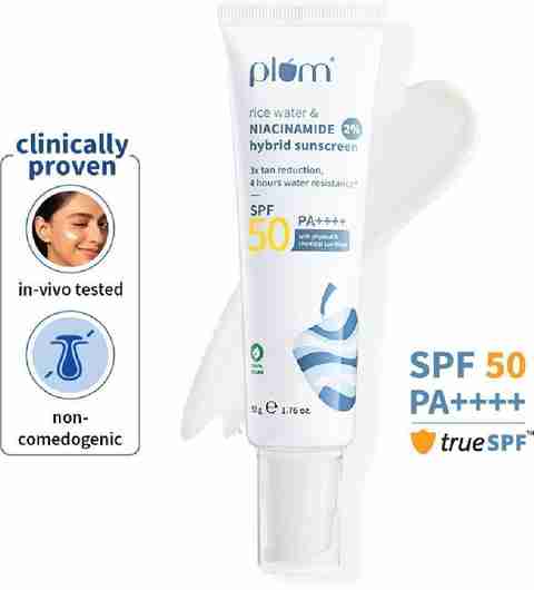 Plum Sunscreen - SPF 50 PA++++ 2% Niacinamide & Rice Water Sunscreen | Brightens, No White Cast | Dermat-Tested (50 g) - Image 2