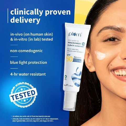 Plum Sunscreen - SPF 50 PA++++ 2% Niacinamide & Rice Water Sunscreen | Brightens, No White Cast | Dermat-Tested (50 g) - Image 4