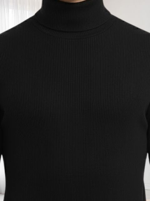 HouseOfCommon Men Solid High Neck Black Sweater - Image 8