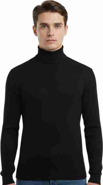 HouseOfCommon Men Solid High Neck Black Sweater - Image 5