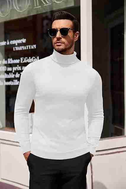 Starvy Men Self Design High Neck White Sweater - Image 5