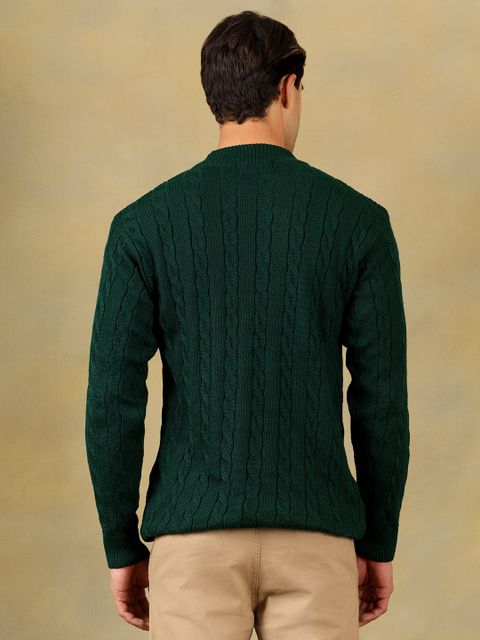KVETOO Men Self Design High Neck Green Sweater - Image 6