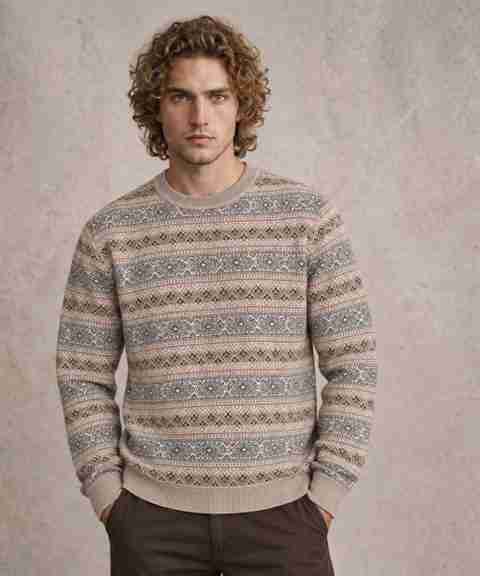 KILINAUT Men Woven V Neck Beige Sweater - Image 2
