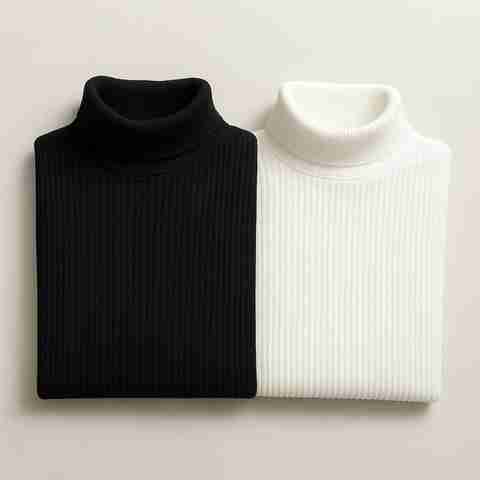 LAWAIZAGARMENTS Men Striped High Neck Black, White Sweater - Image 3