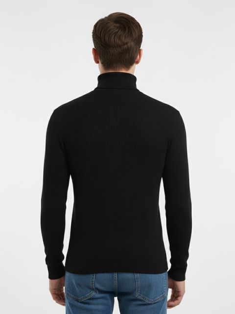 HouseOfCommon Men Solid High Neck Black Sweater - Image 7