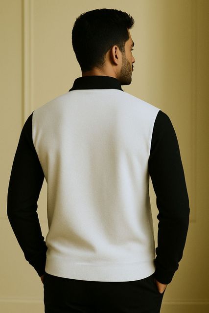 Try This Men Striped Zip Neck Cotton Blend T-Shirt (Black) - Image 7