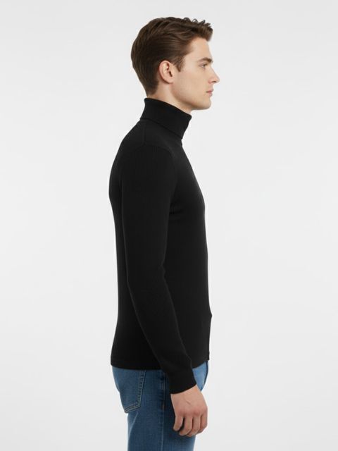 HouseOfCommon Men Solid High Neck Black Sweater - Image 6