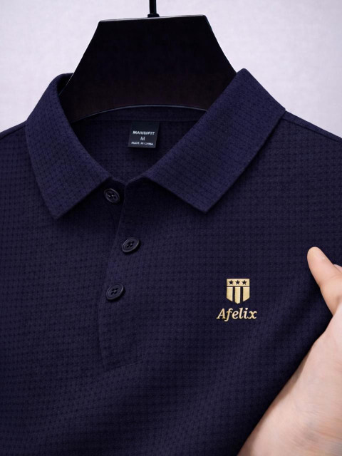 Afelix Solid Men Polo Neck Navy Blue T-Shirt - Buy Afelix Solid