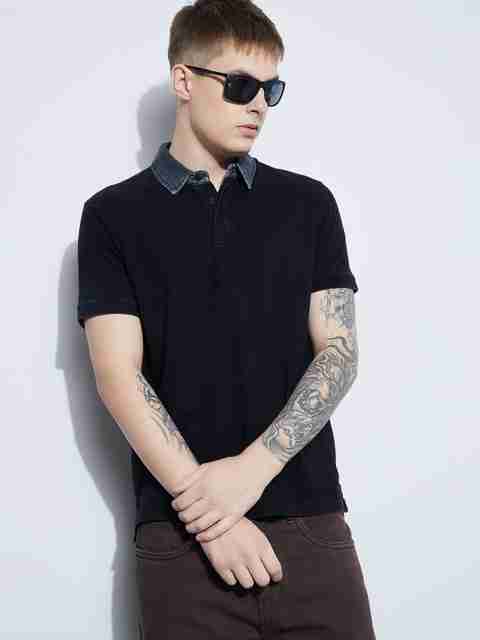 Forca by Lifestyle Men Solid Polo Neck Cotton Blend Black T-Shirt - Image 2