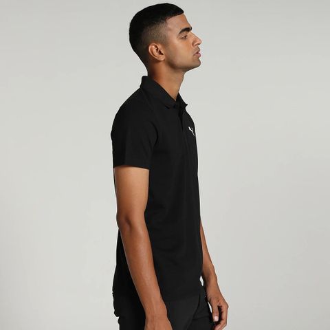 PUMA ESS Logo M Men Solid Polo Neck Pure Cotton Black T-Shirt - Image 6