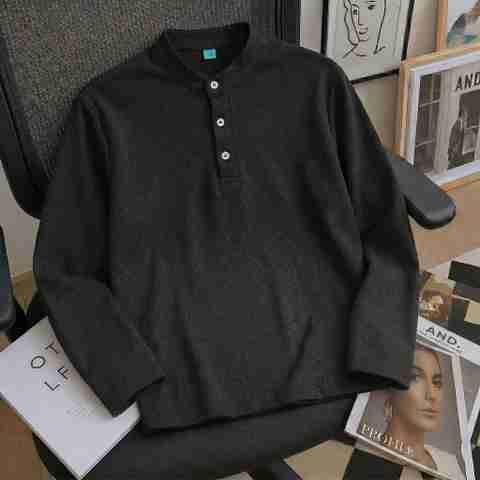 Flipkart SmartBuy Men Solid Henley Neck Cotton Blend Black T-Shirt - Image 5