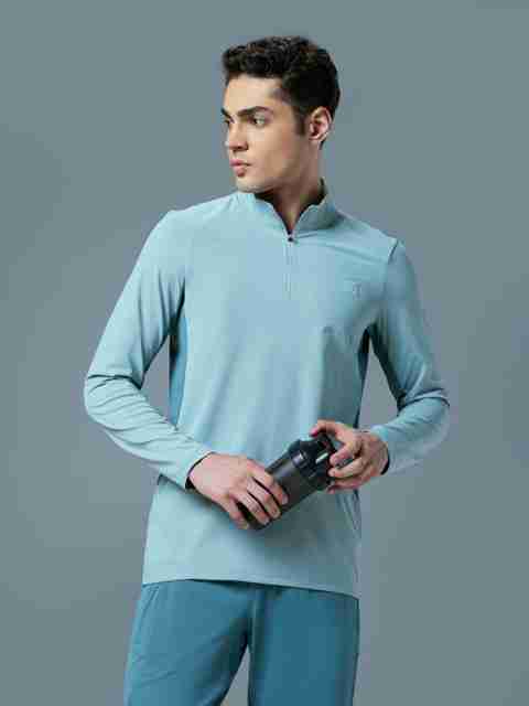 TECHNOSPORT Men Sporty High Neck Polyester Light Blue T-Shirt - Image 5